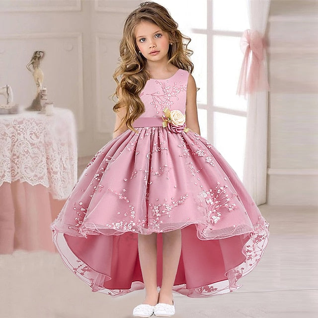 Sleeveless Solid Girls' Kids Dress Colored Wedding Floral