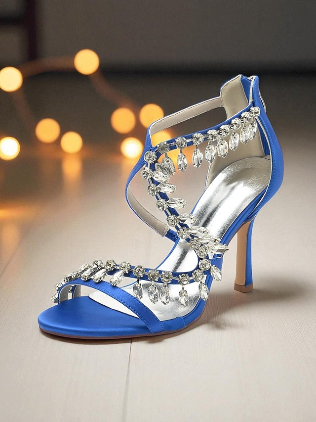 with High Rhinestone White Women's Sandals Heel Strappy