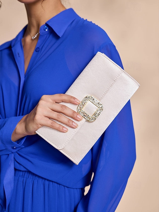 with Clutch - Rhinestone Buckle Women's Elegant Satin White