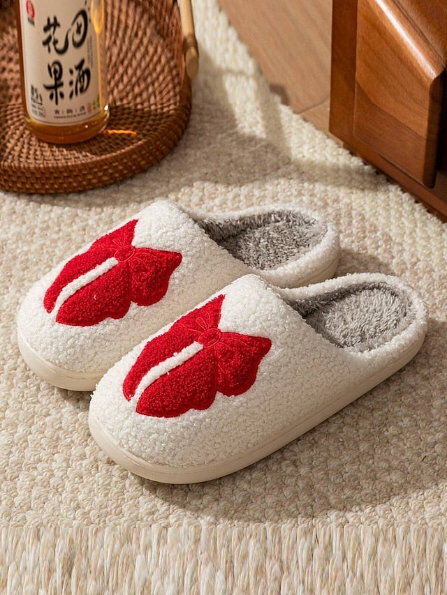 Women's - with Red Soft and Design White Bowknot Slippers