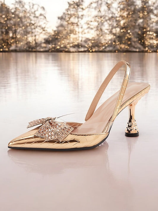 Gold Bow Women's - Slingback Heels Detail Quilted with
