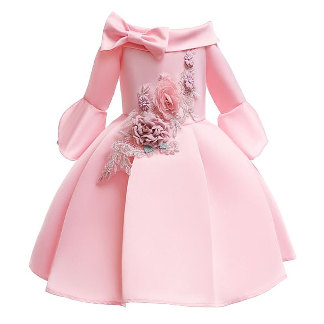 Formal Sleeve Party 3/4 Floral Kids Dress Length Girls'
