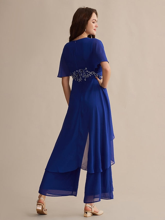 Chiffon Blue Cuff Guest Embroidered Flare Sequin Wedding Royal