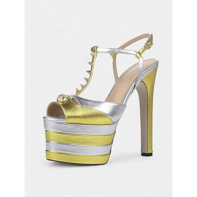 Women's Gold and Platform Silver Heels High - Metallic Edgy