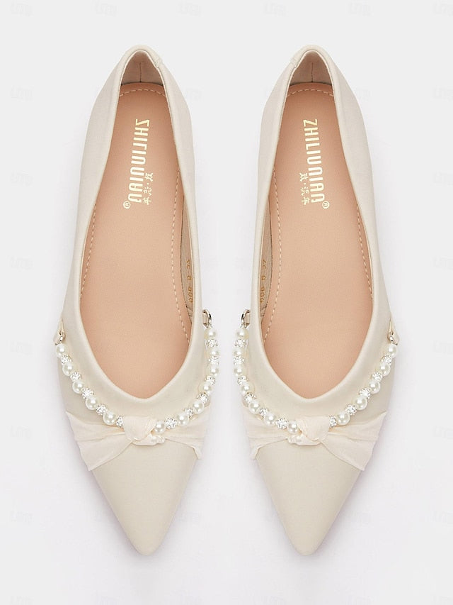 Embellished Pearl Heel - Flats Pointed Elegant Women's Low