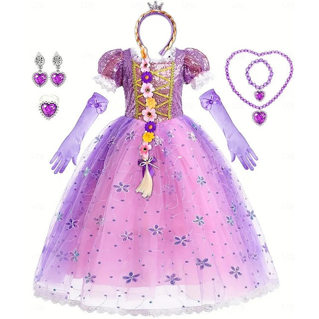 Theme Party Rapunzel Fairytale Princess Flower Dress Sofia Girl