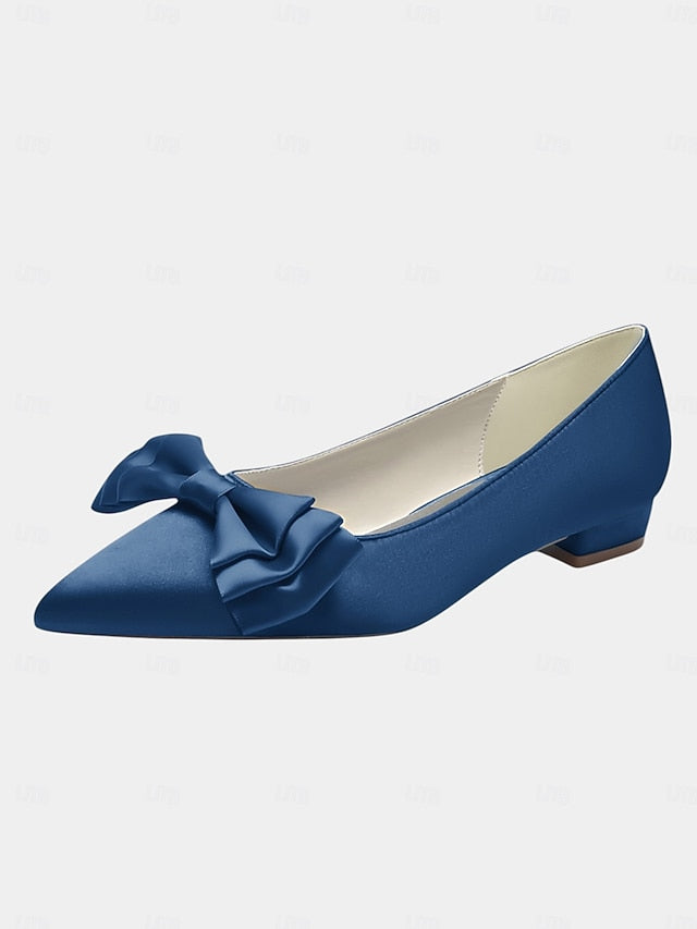 Green Bow Elegant Pointed Toe - Satin Flats Women's