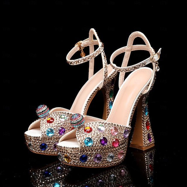 Rhinestone Platform Women's Sandals Sparkly – Colorful