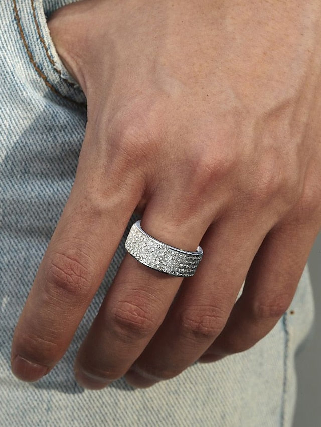 Band Rings Wide Men's Rhinestone with Pave Full