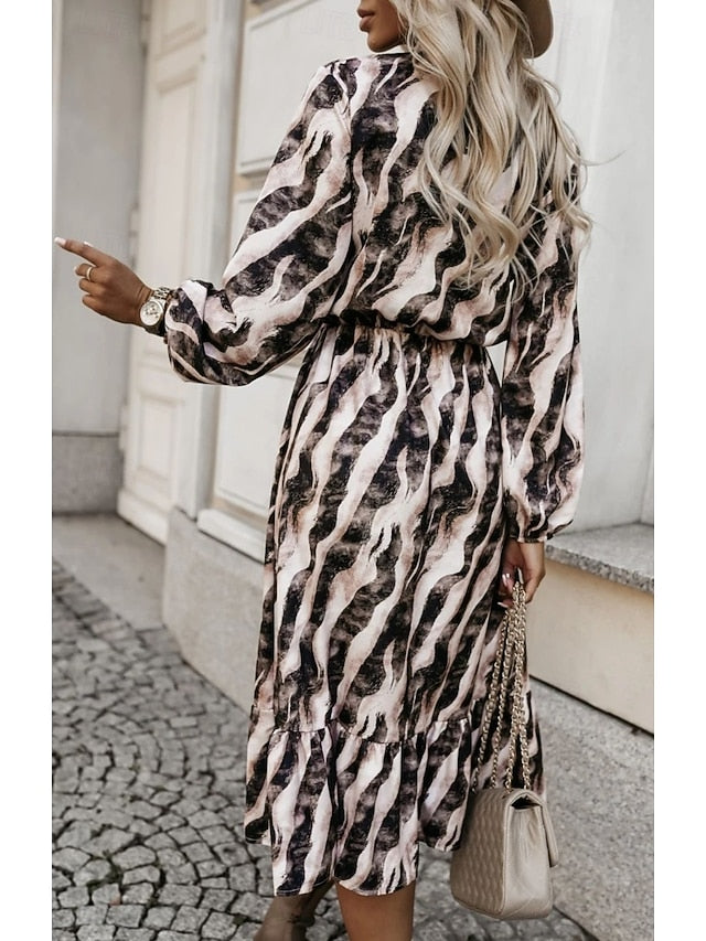 Women's Animal Crew Neck Long Dress Maxi Dress Spring Fall