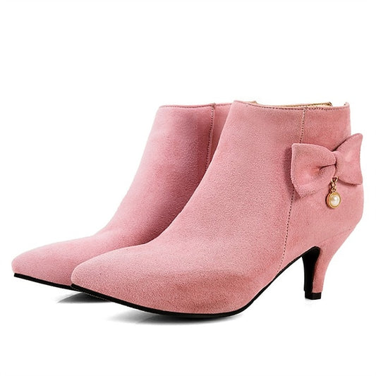 Charm Pink and Bow Pearl Ankle with Boots Women's Suede