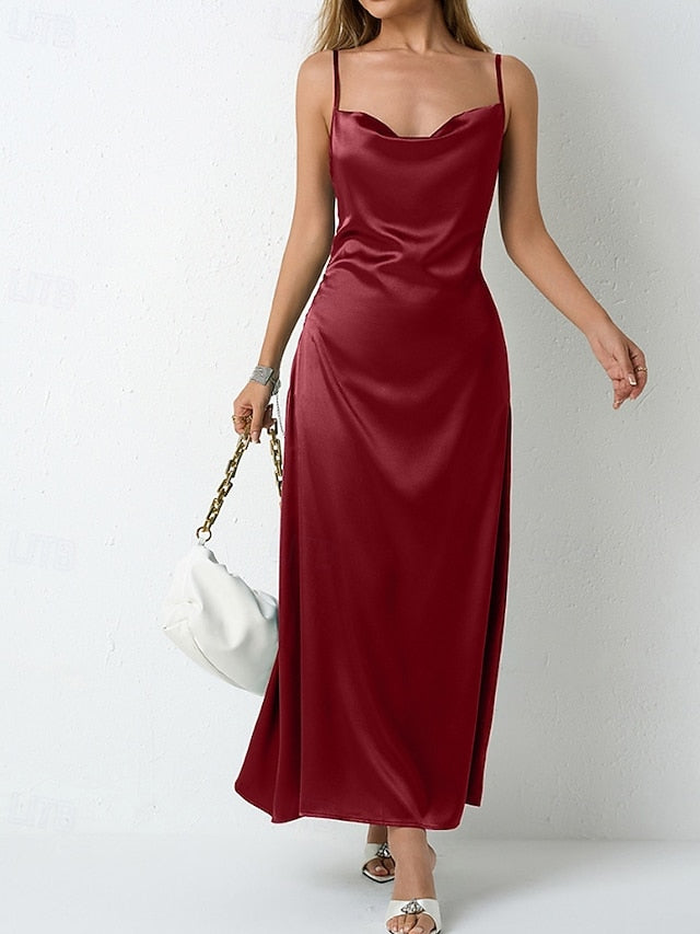 Women's Midi Dress Satin Dress Party Dress Cocktail Dress
