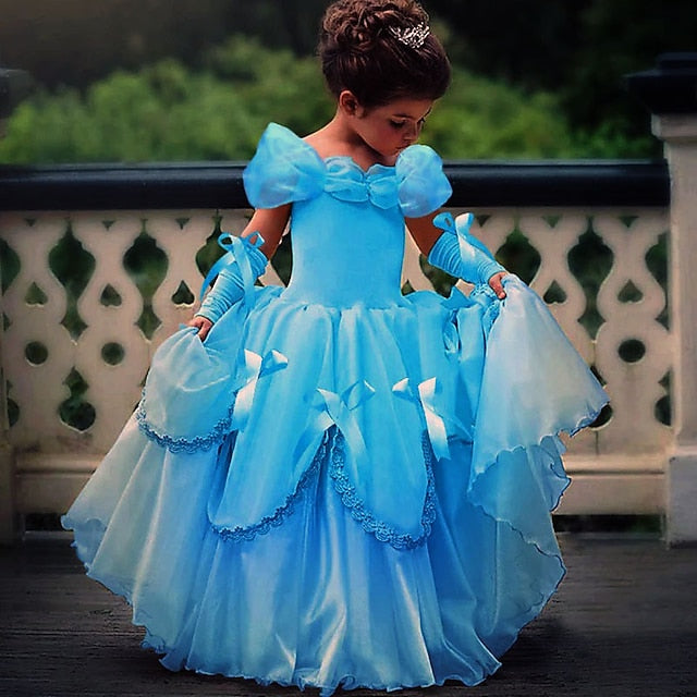 Dress with Flower Gloves Princess Girl's Off Belle