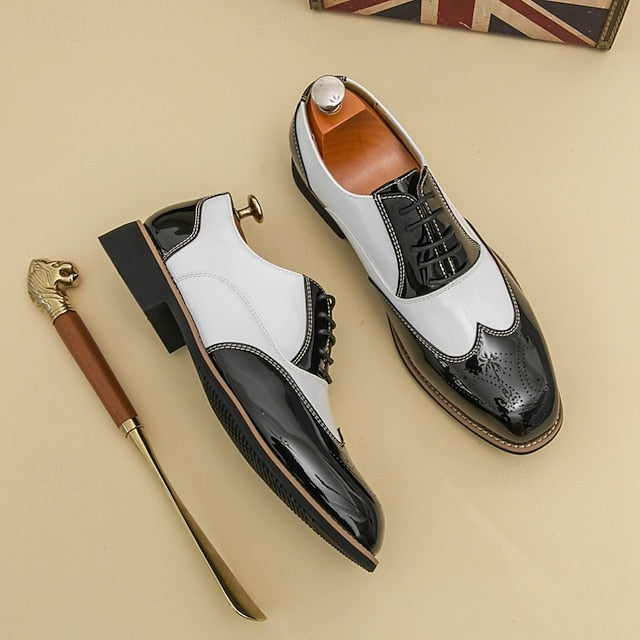 Oxford Black Men's and Gold Patent Leather Shoes with