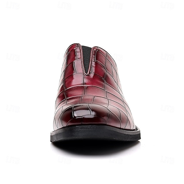 Men's Burgundy Shoes Crocodile Pattern – Slip-On