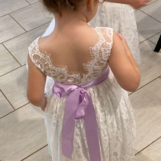 Girls' Colored Solid Party Kids Dress Sleeveless Wedding