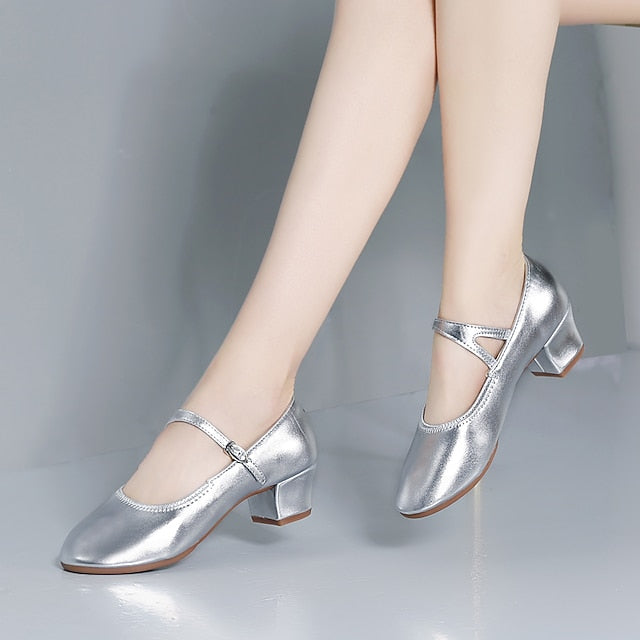 Shoes Mary Low Dance with Heel Jane Gold Women's Buckle