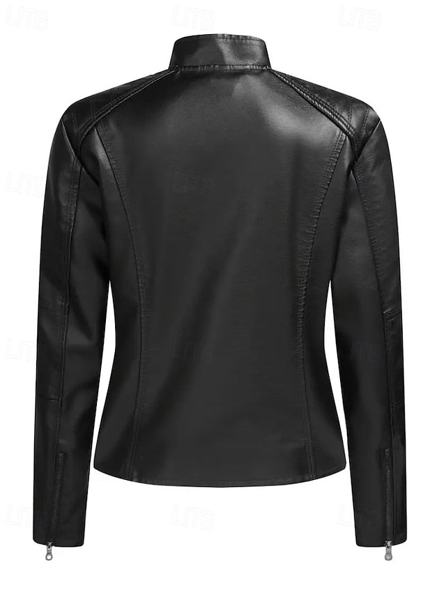 Jacket Comfortable Zipper Faux Women's Pocket Leather