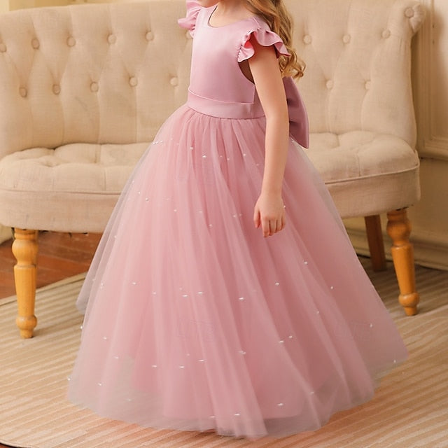 Girls' Dress Flower Color Solid Girl Party Kids