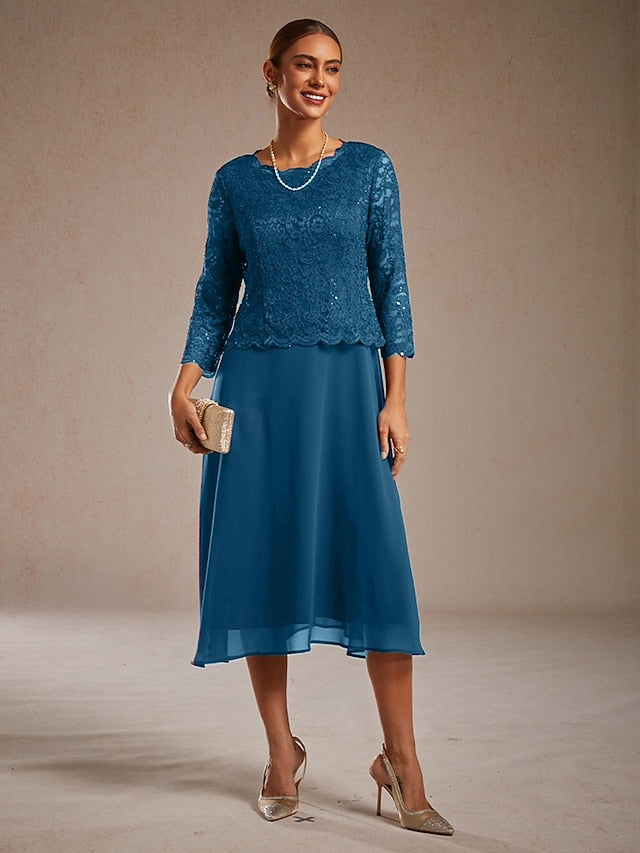 Women's Midi Dress Chiffon Dress Elegant Wedding Guest