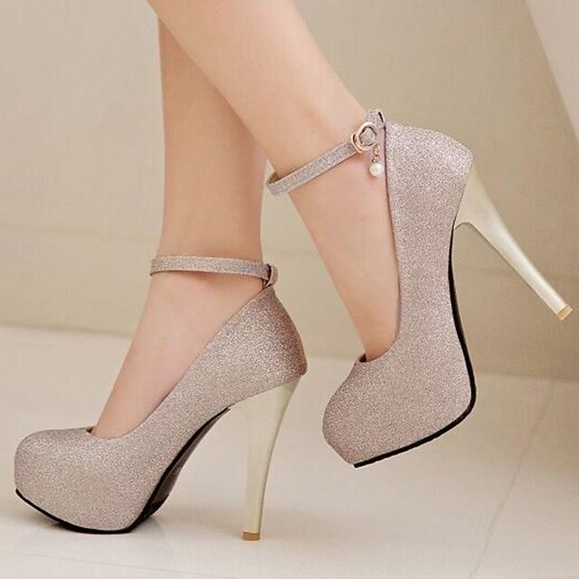 Silver with Ankle Heels Platform Stiletto Glitter Women's