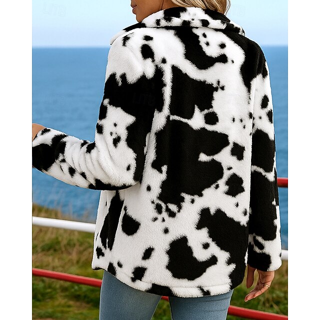 Women's Fleece Jacket Winter Coat Buttons Long Sleeve Top