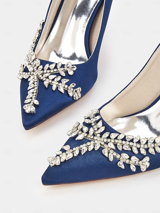 – Rhinestone-Embellished Satin Stiletto Heels Women's