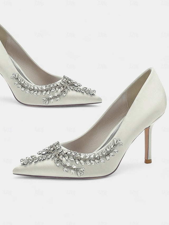 – Rhinestone-Embellished Satin Stiletto Heels Women's