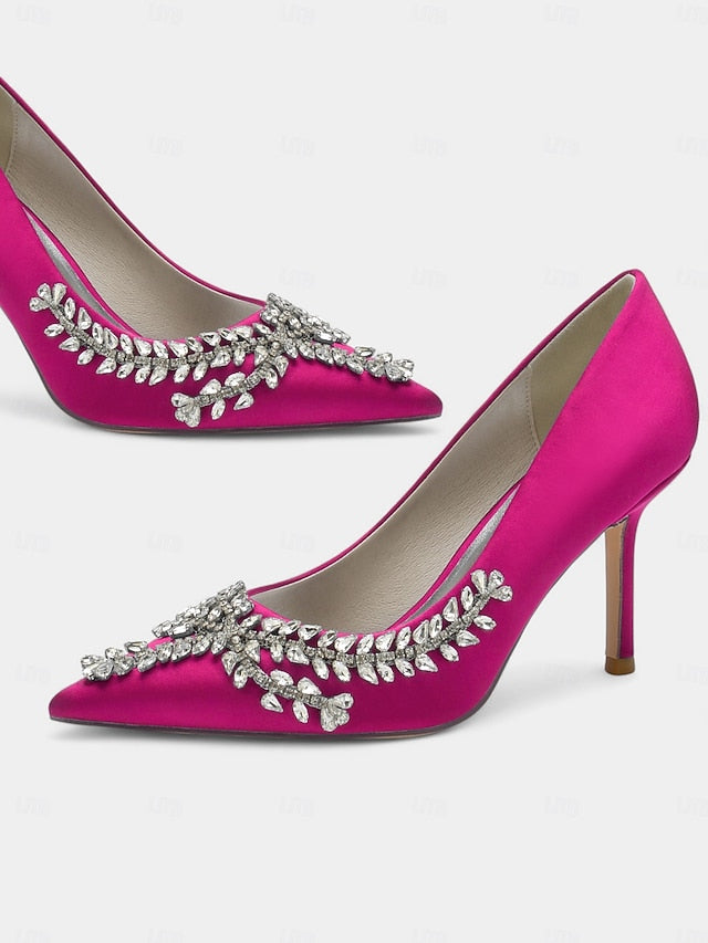– Rhinestone-Embellished Satin Stiletto Heels Women's
