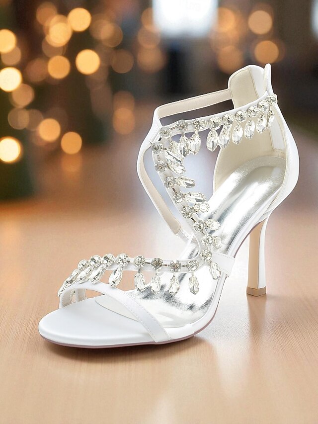 with High Rhinestone White Women's Sandals Heel Strappy