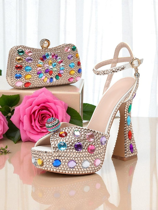 Sandals High Rhinestone Women's Platform with Heel Matching