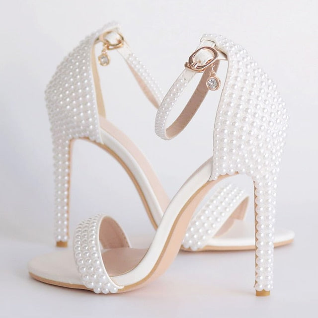 Wedding Women's High Elegant Pearl-Embellished Shoes Heel