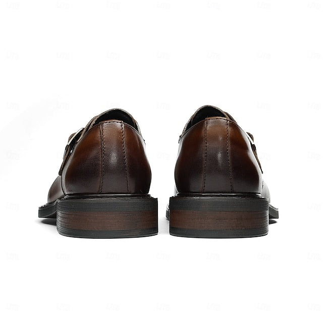 Black Strap Men's First Genuine Leather Monk Shoes-