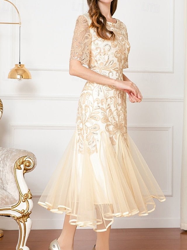 Vintage Bride A-Line Mother Elegant the Beaded V Dress of Party