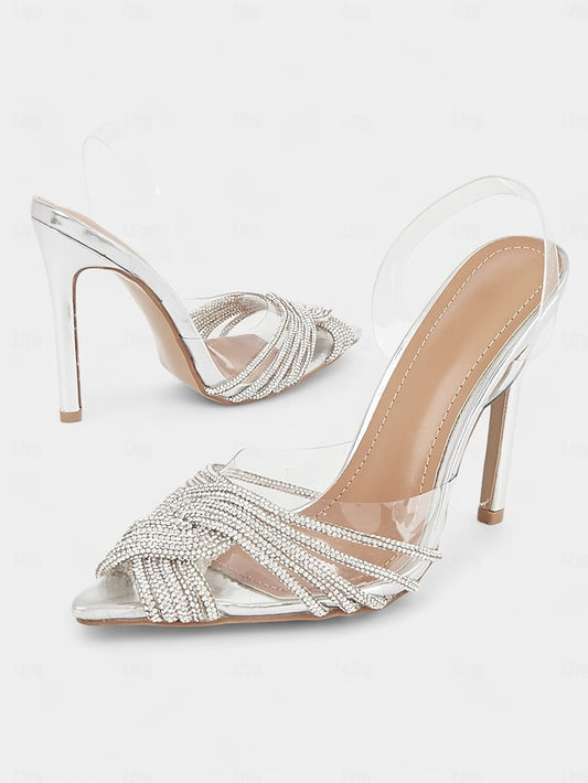 with Silver Transparent Stiletto Sandals Straps Rhinestone –
