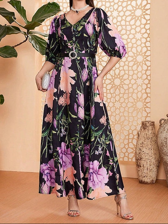 of Dress Floor Neck V Mother Bride the Length Elegant A-Line