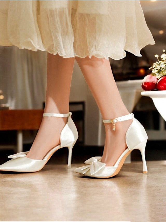Bow Pointed Champagne Strap Pumps – Classy Women's Ankle