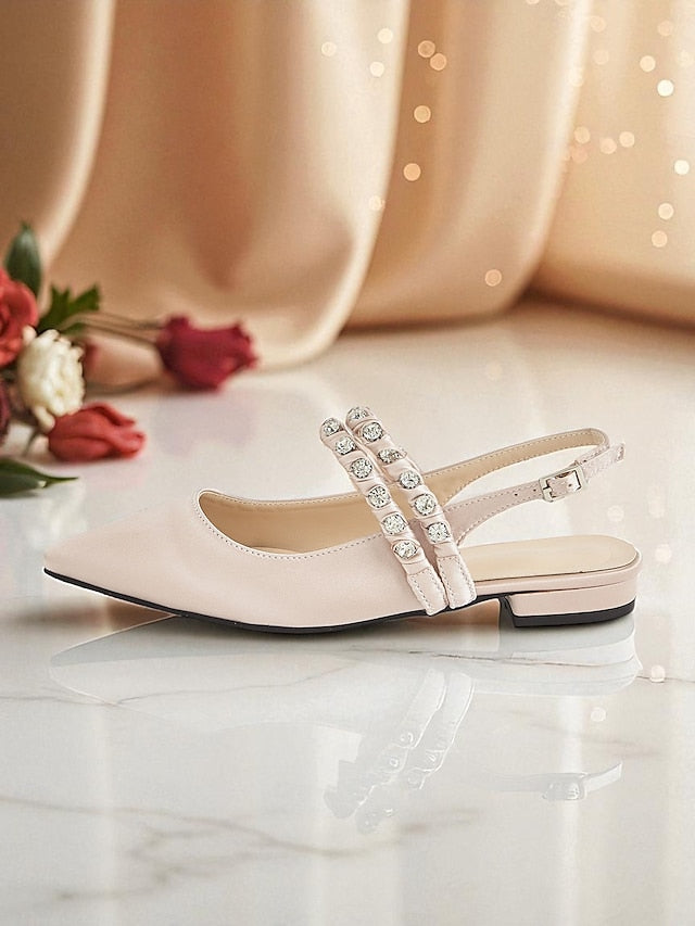 Pointed Rhinestone - Flats Satin Slingback Women's Toe