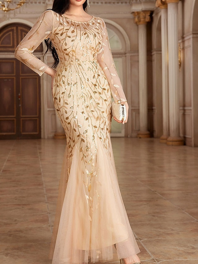 the Floor Dress of Bride Party Mother Neck Elegant Crew