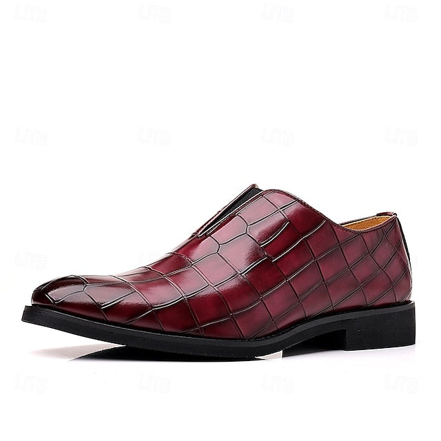 Men's Burgundy Shoes Crocodile Pattern – Slip-On