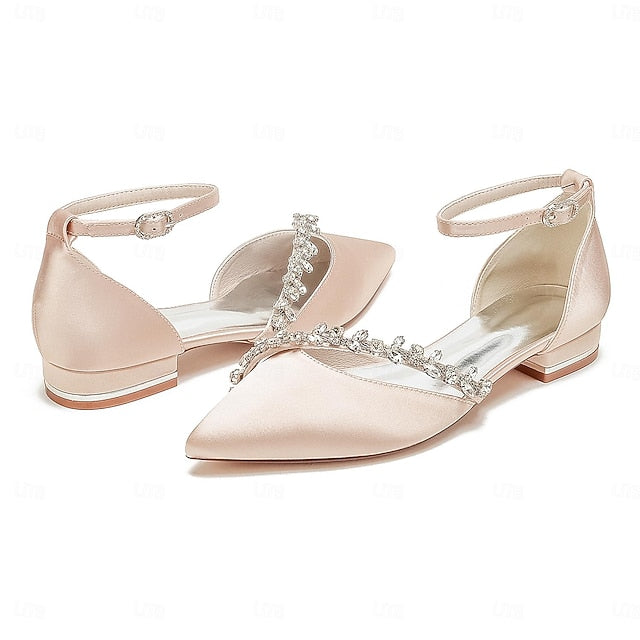 Elegant Flats Satin White – Women's Wedding Pointed Toe
