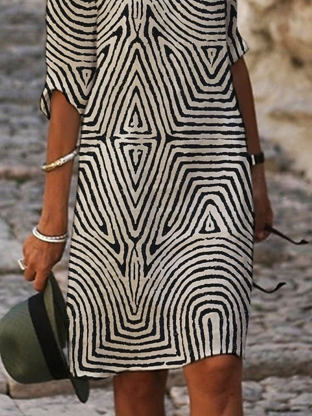 Women's Mini Dress Faux Cotton Linen Casual Dress Print