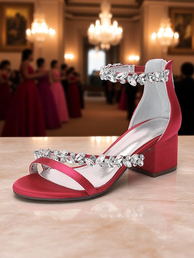 Women's Satin Crystal Heel Purple - Block Sandals