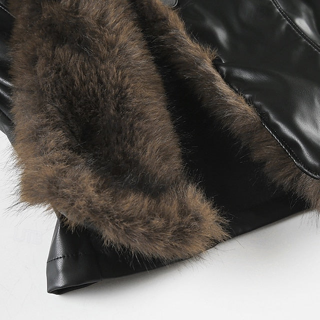Buttons Women's Collar Fur Jacket Warm Casual Comfortable