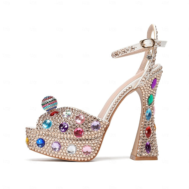 Rhinestone Platform Women's Sandals Sparkly – Colorful