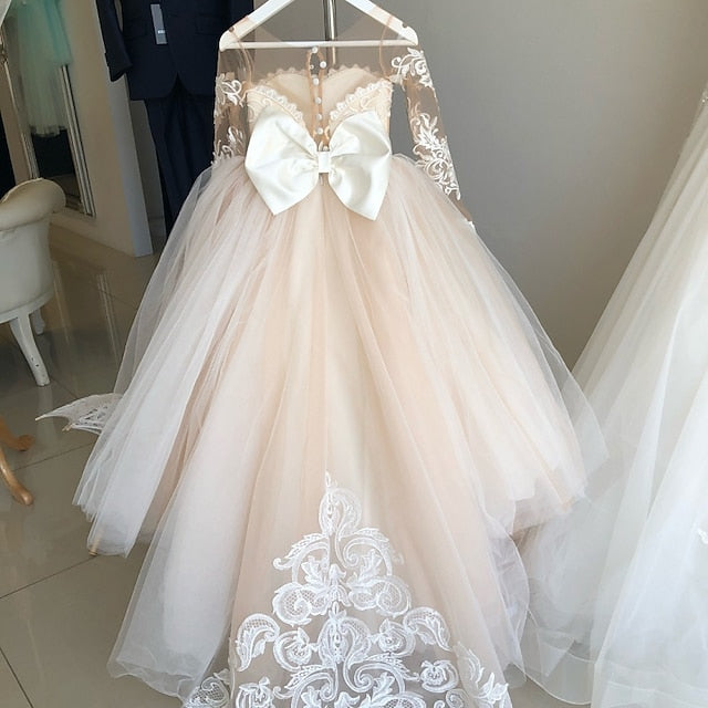 Party Solid Long Kids Dress Girl Flower Girls' Color