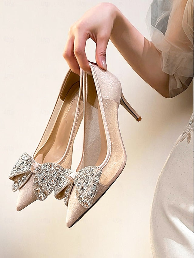 Women's with Bow High Glitter Rhinestone Heels