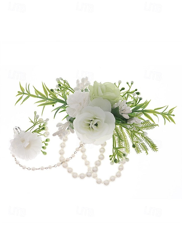 Elegant White with Set Wrist Floral Jewelry Pearls and Hand –