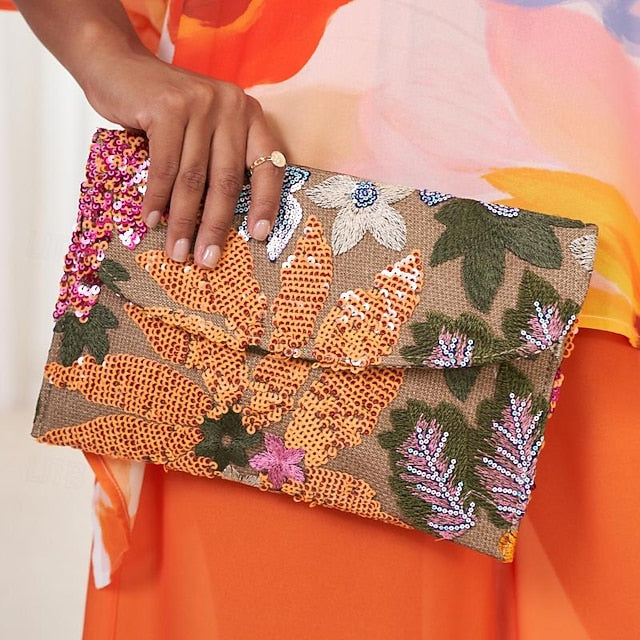 Floral Embroidered Handheld Women's Clutch Evening - Bag