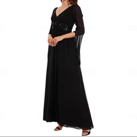 Floor Bride of Mother Dress Simple Neck V A-Line Elegant the